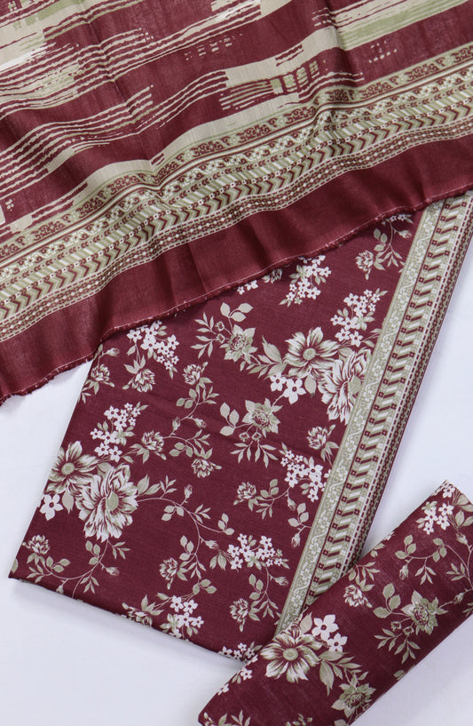 Bin Saeed Printed Khaddar Unstitched 3 Piece Suit - Design-15 - BS25KHD - Red - Winter Collection