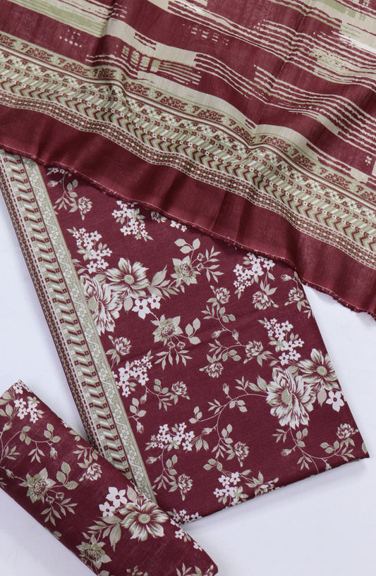 Bin Saeed Printed Khaddar Unstitched 3 Piece Suit - Design-15 - BS25KHD - Red - Winter Collection