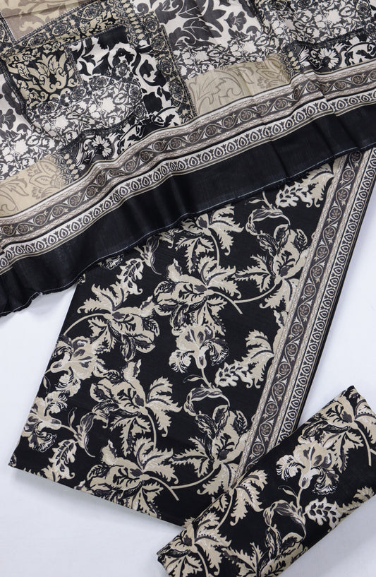 Bin Saeed Printed Khaddar Unstitched 3 Piece Suit - Design-33 - BS25KHD - Black - Winter Collection