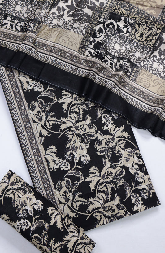Bin Saeed Printed Khaddar Unstitched 3 Piece Suit - Design-33 - BS25KHD - Black - Winter Collection