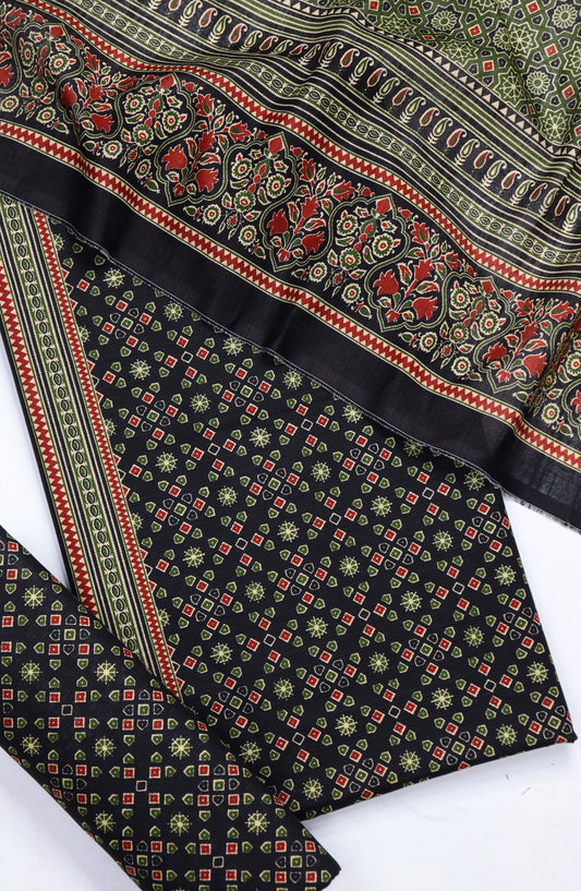 Bin Saeed Printed Khaddar Unstitched 3 Piece Suit - Design-09 - BS25KHD - Black - Winter Collection