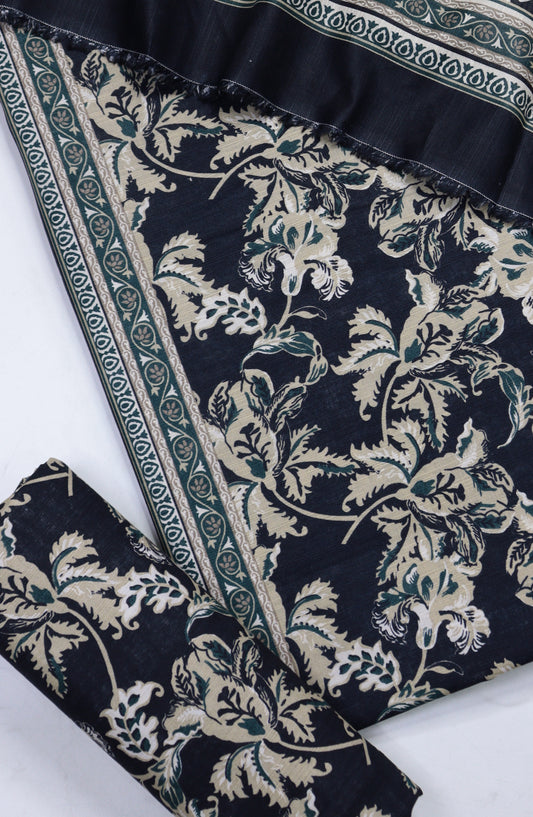Bin Saeed Printed Khaddar Unstitched 3 Piece Suit - Design-34 - BS25KHD - Black - Winter Collection