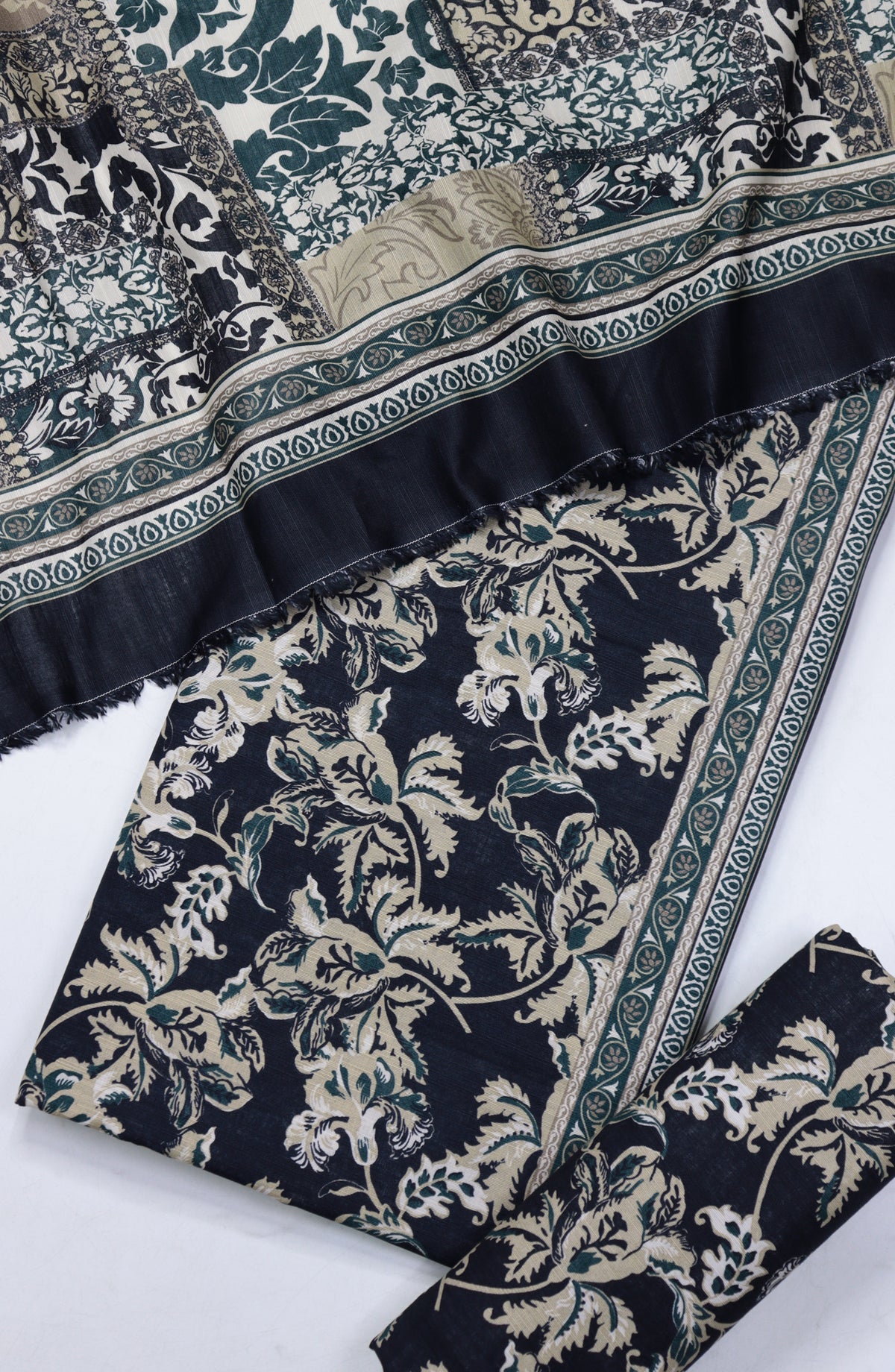 Bin Saeed Printed Khaddar Unstitched 3 Piece Suit - Design-34 - BS25KHD - Black - Winter Collection
