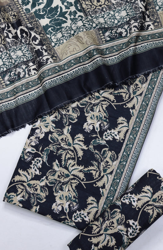 Bin Saeed Printed Khaddar Unstitched 3 Piece Suit - Design-34 - BS25KHD - Black - Winter Collection