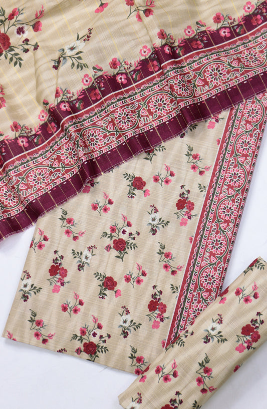 Bin Saeed Printed Khaddar Unstitched 3 Piece Suit - Design-08 - BS25KHD - Fawn - Winter Collection
