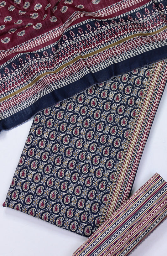 Bin Saeed Printed Khaddar Unstitched 3 Piece Suit - Design-17 - BS25KHD - Blue - Winter Collection