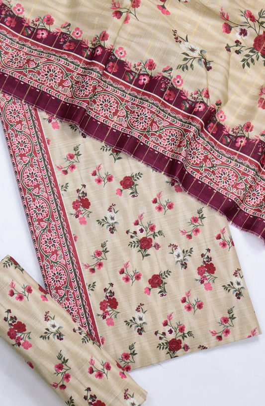 Bin Saeed Printed Khaddar Unstitched 3 Piece Suit - Design-08 - BS25KHD - Fawn - Winter Collection