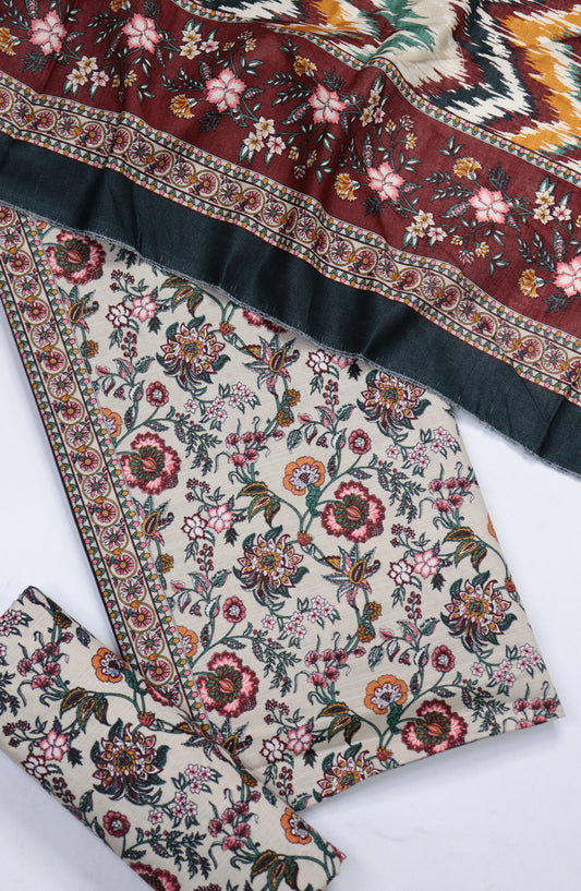 Bin Saeed Printed Khaddar Unstitched 3 Piece Suit - Design-36 - BS25KHD - Fawn - Winter Collection