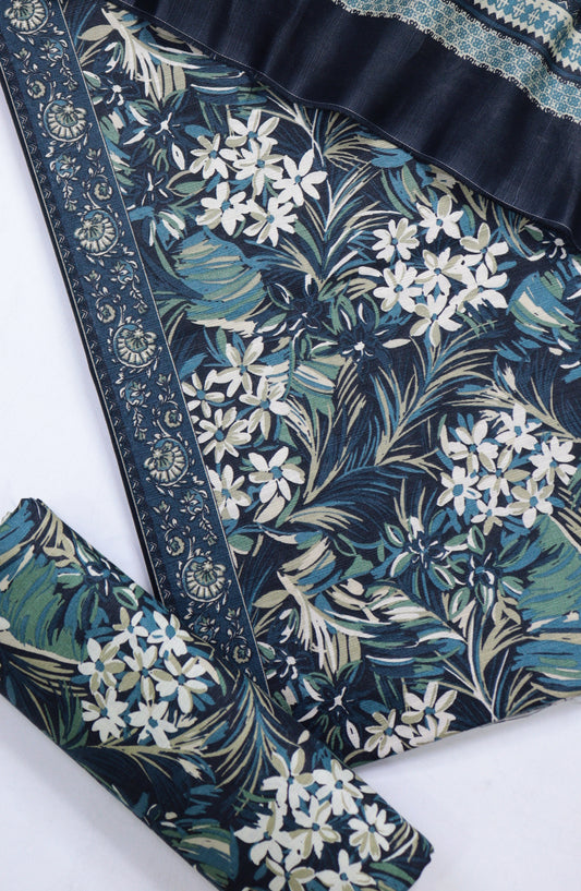Bin Saeed Printed Khaddar Unstitched 3 Piece Suit - Design-05 - BS25KHD - Blue - Winter Collection