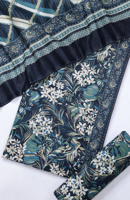 Bin Saeed Printed Khaddar Unstitched 3 Piece Suit - Design-05 - BS25KHD - Blue - Winter Collection