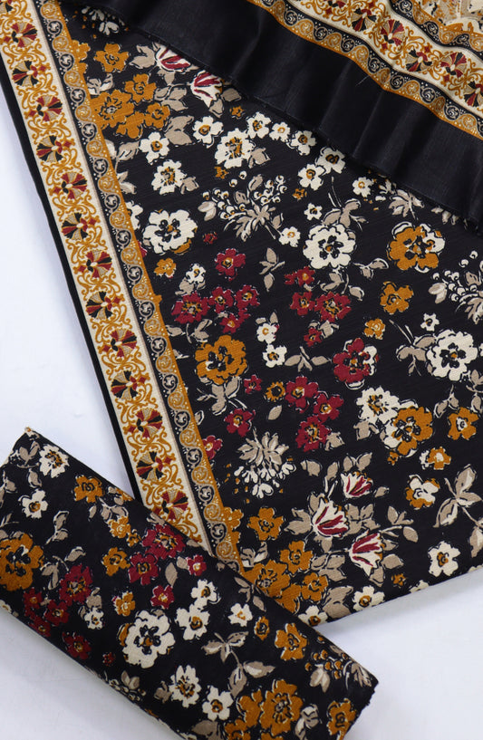 Bin Saeed Printed Khaddar Unstitched 3 Piece Suit - Design-04 - BS25KHD - Black - Winter Collection