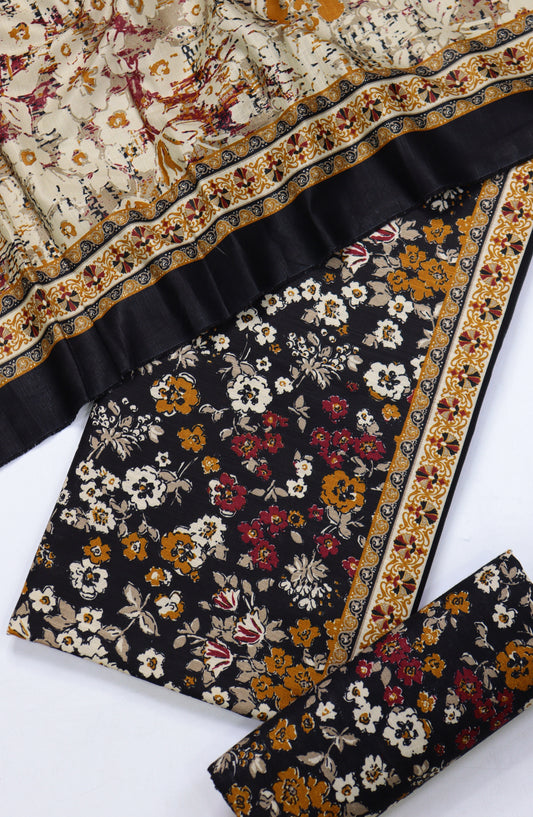 Bin Saeed Printed Khaddar Unstitched 3 Piece Suit - Design-04 - BS25KHD - Black - Winter Collection