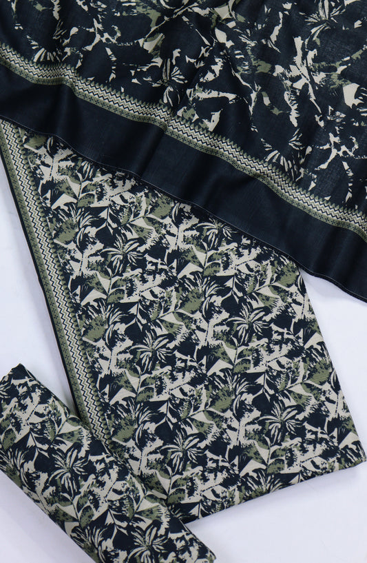 Bin Saeed Printed Khaddar Unstitched 3 Piece Suit - Design-21 - BS25KHD - Black - Winter Collection