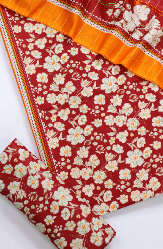 Bin Saeed Printed Khaddar Unstitched 3 Piece Suit - Design-03 - BS25KHD - Red - Winter Collection