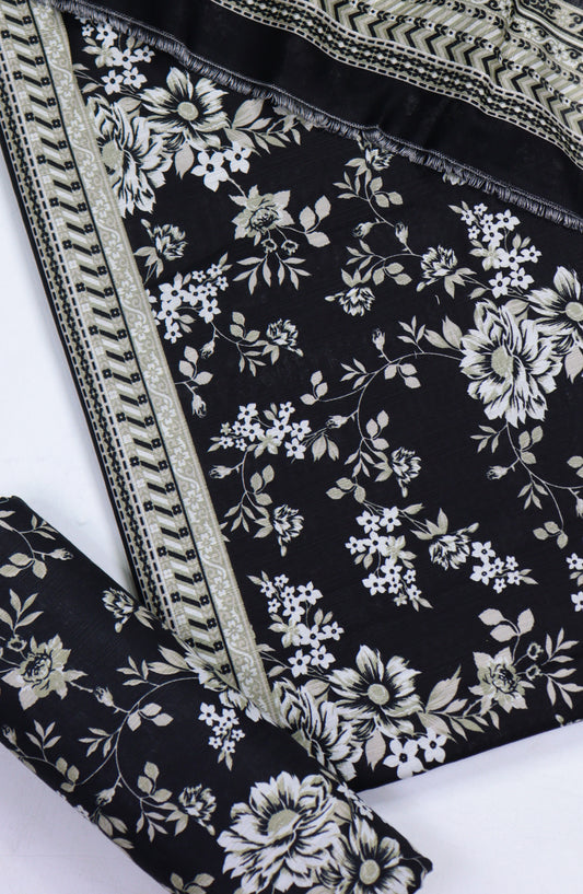 Bin Saeed Printed Khaddar Unstitched 3 Piece Suit - Design-22 - BS25KHD - Black - Winter Collection