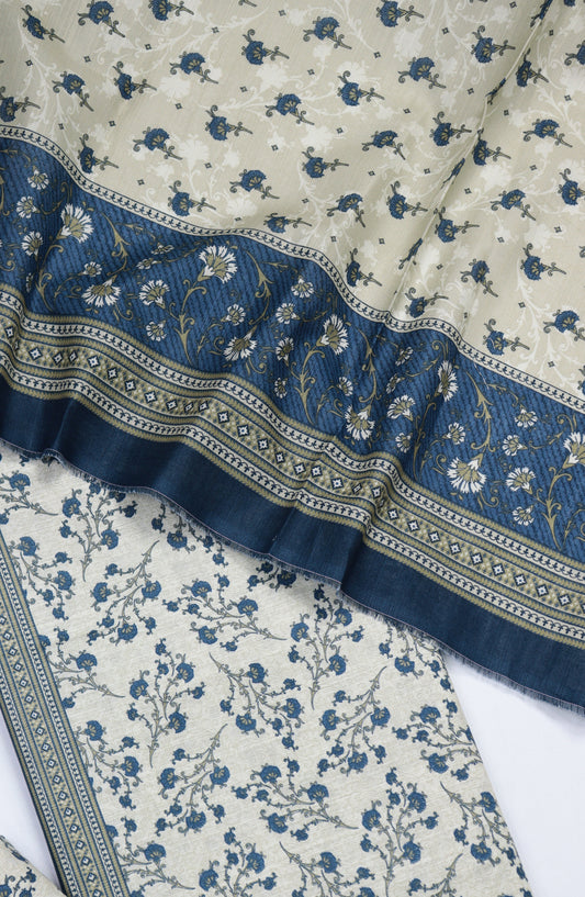 Bin Saeed Printed Khaddar Unstitched 3 Piece Suit - Design-39 - BS25KHD - Cream - Winter Collection