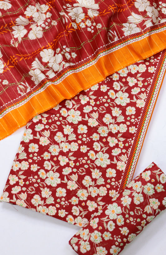 Bin Saeed Printed Khaddar Unstitched 3 Piece Suit - Design-03 - BS25KHD - Red - Winter Collection