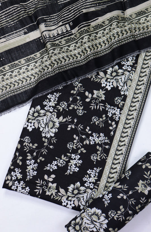 Bin Saeed Printed Khaddar Unstitched 3 Piece Suit - Design-22 - BS25KHD - Black - Winter Collection