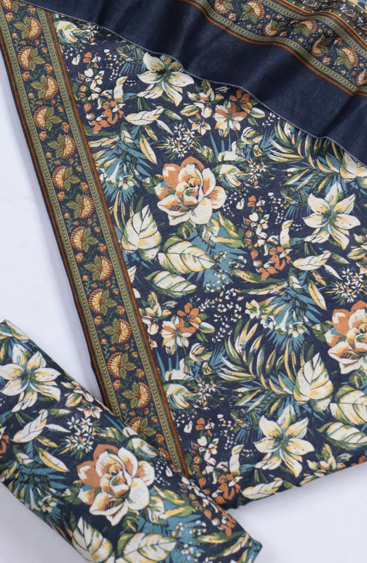 Bin Saeed Printed Khaddar Unstitched 3 Piece Suit - Design-23 - BS25KHD - Blue - Winter Collection