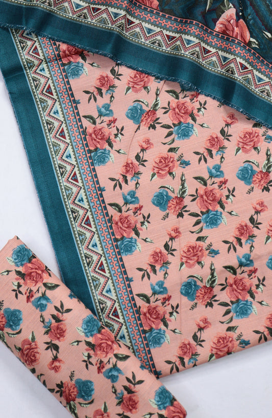 Bin Saeed Printed Khaddar Unstitched 3 Piece Suit - Design-40 - BS25KHD - Pink - Winter Collection