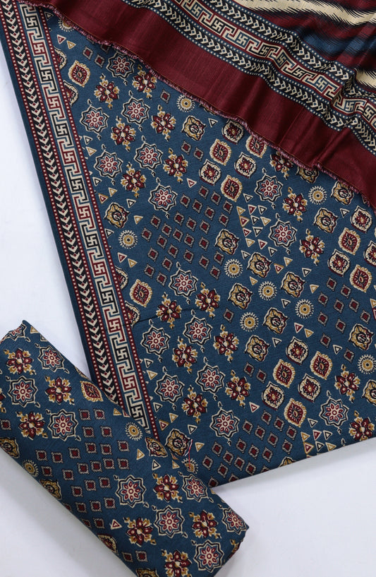 Bin Saeed Printed Khaddar Unstitched 3 Piece Suit - Design-02 - BS25KHD - Blue - Winter Collection