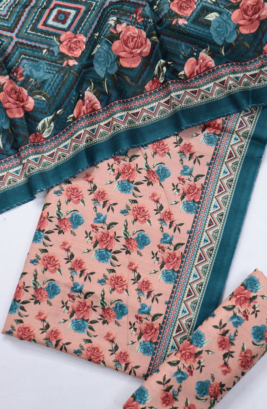 Bin Saeed Printed Khaddar Unstitched 3 Piece Suit - Design-40 - BS25KHD - Pink - Winter Collection