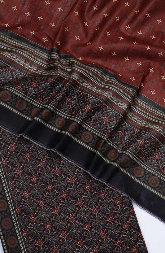 Bin Saeed Printed Khaddar Unstitched 3 Piece Suit - Design-01 - BS25KHD - Brown - Winter Collection