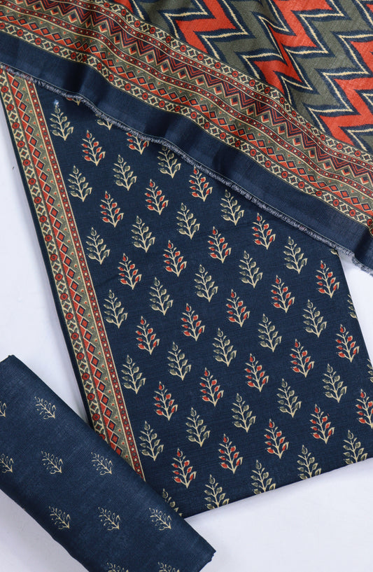 Bin Saeed Printed Khaddar Unstitched 3 Piece Suit - Design-25 - BS25KHD - Blue - Winter Collection