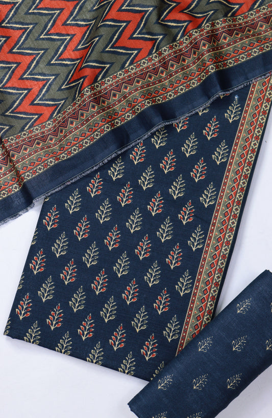 Bin Saeed Printed Khaddar Unstitched 3 Piece Suit - Design-25 - BS25KHD - Blue - Winter Collection