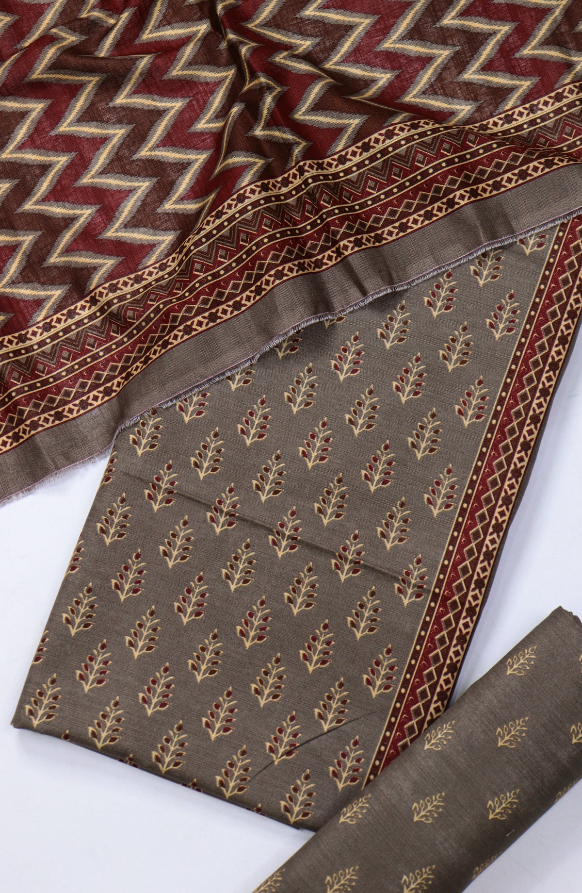 Bin Saeed Printed Khaddar Unstitched 3 Piece Suit - Design-27 - BS25KHD - Maroon - Winter Collection