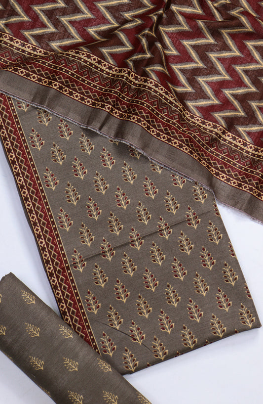 Bin Saeed Printed Khaddar Unstitched 3 Piece Suit - Design-27 - BS25KHD - Maroon - Winter Collection