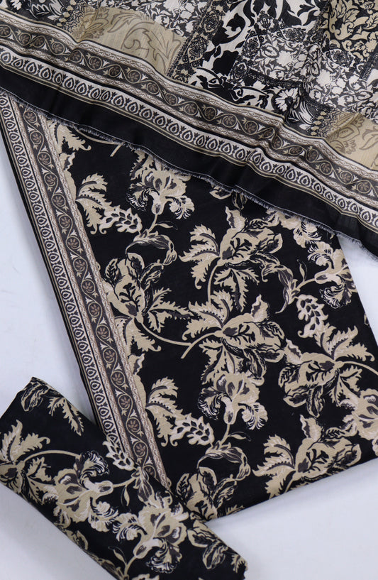 Bin Saeed Printed Khaddar Unstitched 3 Piece Suit - Design-28 - BS25KHD - Black - Winter Collection