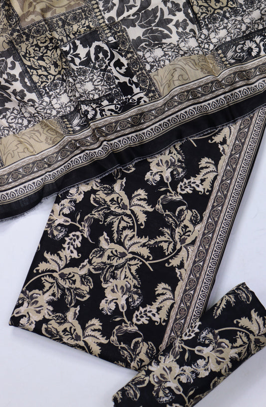 Bin Saeed Printed Khaddar Unstitched 3 Piece Suit - Design-28 - BS25KHD - Black - Winter Collection