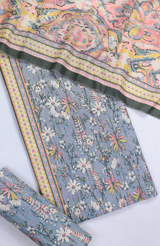 Bin Saeed Printed Khaddar Unstitched 3 Piece Suit - Design-29 - BS25KHD - Blue - Winter Collection