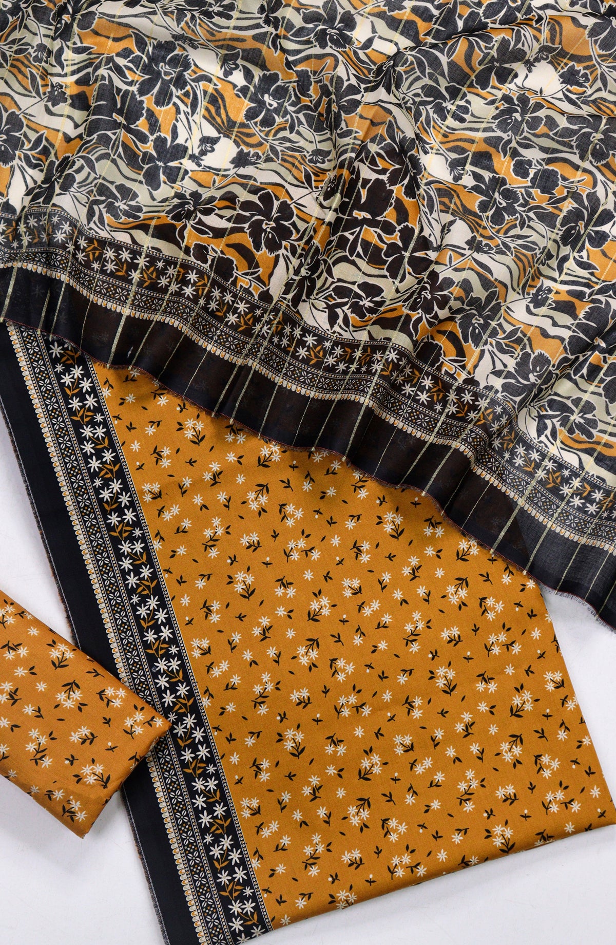 Bin Saeed Printed Lawn Unstitched 3 Piece Suit - Design-15 - BS26PR - Mustard - Summer Collection