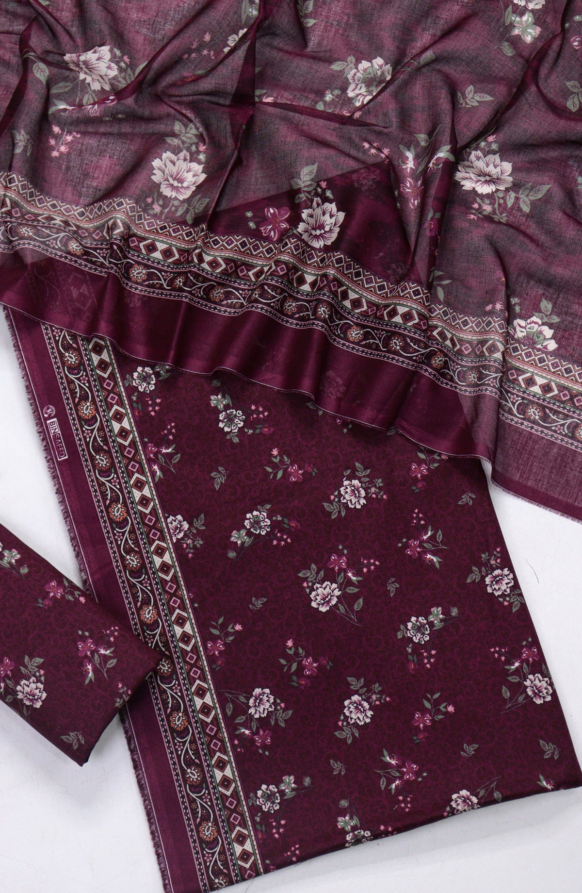 Bin Saeed Printed Lawn Unstitched 3 Piece Suit - Design-07 - BS26PR - Purple - Summer Collection