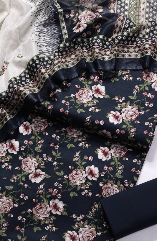 Bin Saeed Printed Lawn Unstitched 3 Piece Suit - Design-16 - BS26PR - Black - Summer Collection