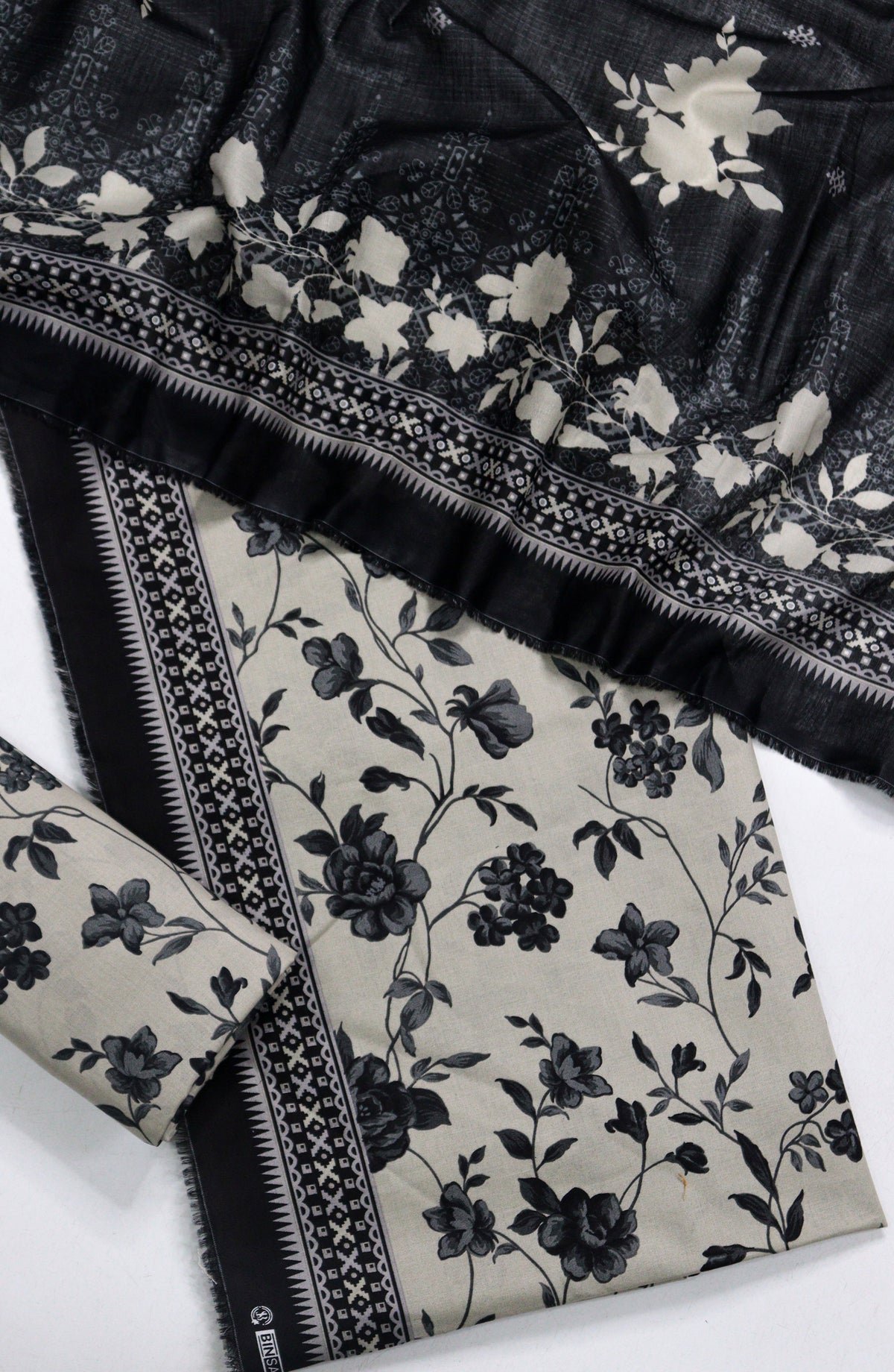 Bin Saeed Printed Lawn Unstitched 3 Piece Suit - Design-13 - BS26PR - Black - Summer Collection