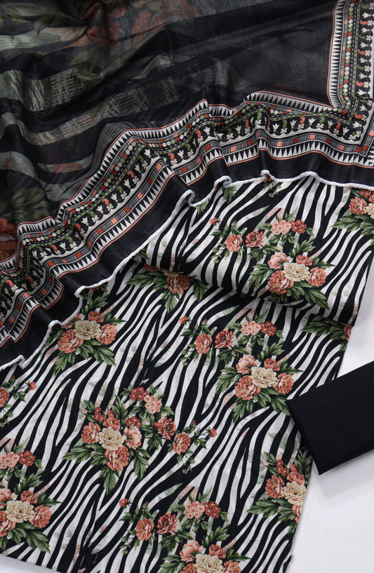 Bin Saeed Printed Lawn Unstitched 3 Piece Suit - D-03 - BS26PR - Black - Summer Collection