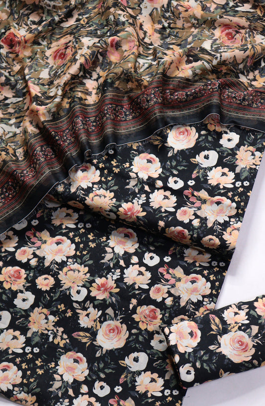 Bin Saeed Printed Lawn Unstitched 3 Piece Suit - Design-13 - BS26PR - Black - Summer Collection