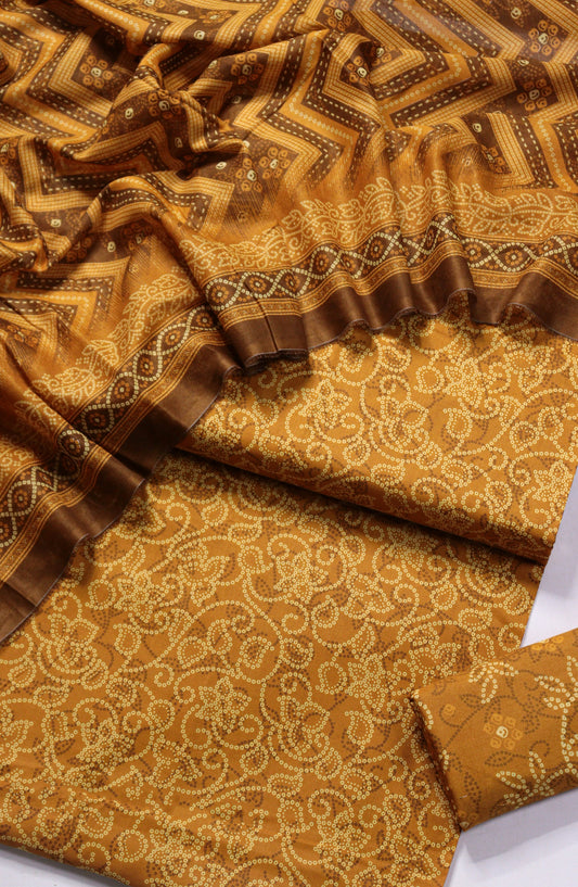 Bin Saeed Printed Lawn Unstitched 3 Piece Suit - Design-12 - BS26PR - Mustard - Summer Collection