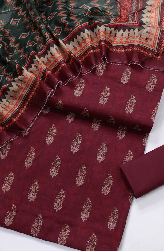 Bin Saeed Printed Lawn Unstitched 3 Piece Suit - D-02 - BS26PR - Maroon - Summer Collection