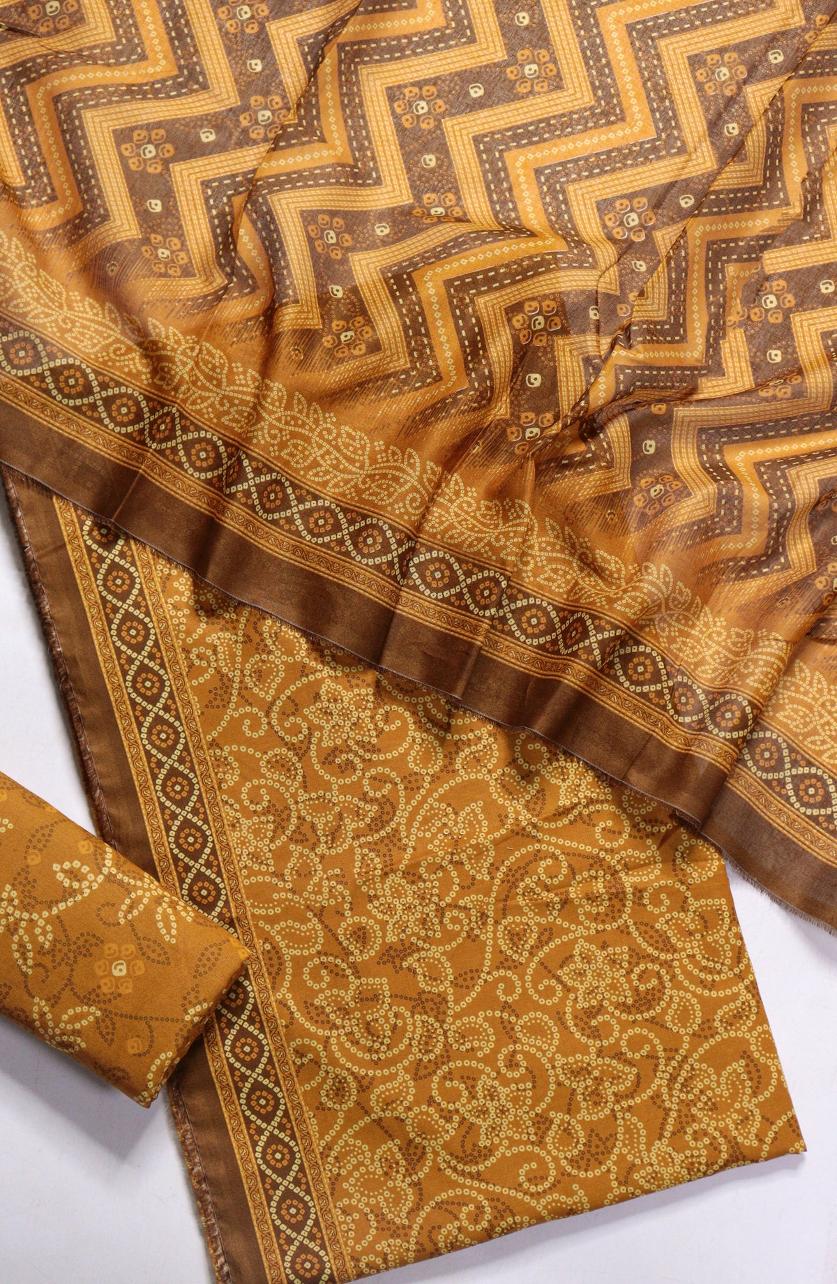 Bin Saeed Printed Lawn Unstitched 3 Piece Suit - Design-12 - BS26PR - Mustard - Summer Collection