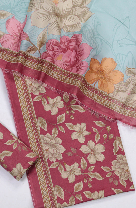 Bin Saeed Printed Lawn Unstitched 3 Piece Suit - Design-26 - BS26PR - Pink - Summer Collection