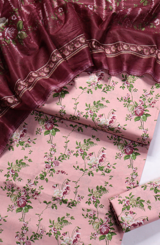 Bin Saeed Printed Lawn Unstitched 3 Piece Suit - Design-11 - BS26PR - Pink - Summer Collection