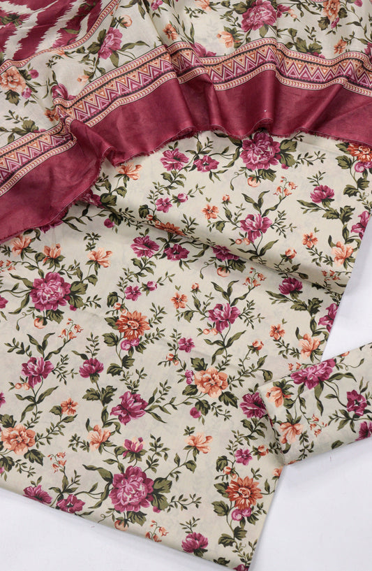 Bin Saeed Printed Lawn Unstitched 3 Piece Suit - Design-24 - BS26PR - Cream - Summer Collection