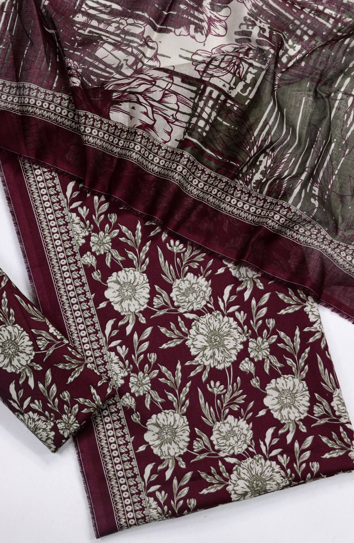Bin Saeed Printed Lawn Unstitched 3 Piece Suit - Design-07 - BS26PR - Maroon - Summer Collection