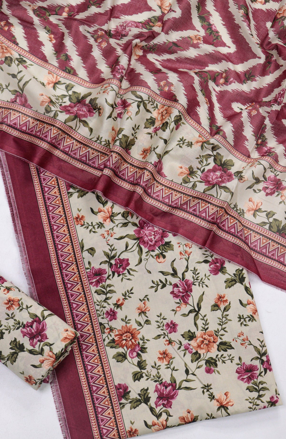 Bin Saeed Printed Lawn Unstitched 3 Piece Suit - Design-24 - BS26PR - Cream - Summer Collection