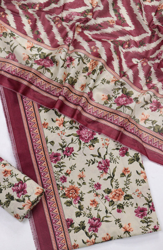 Bin Saeed Printed Lawn Unstitched 3 Piece Suit - Design-24 - BS26PR - Cream - Summer Collection