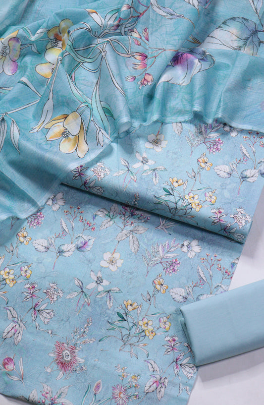 Bin Saeed Printed Lawn Unstitched 3 Piece Suit - Design-08 - BS26PR - Blue - Summer Collection